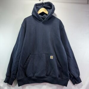 Carhartt Rain Defender Hoodie Mens XL Navy Blue Workwear Jacket Loose Fit